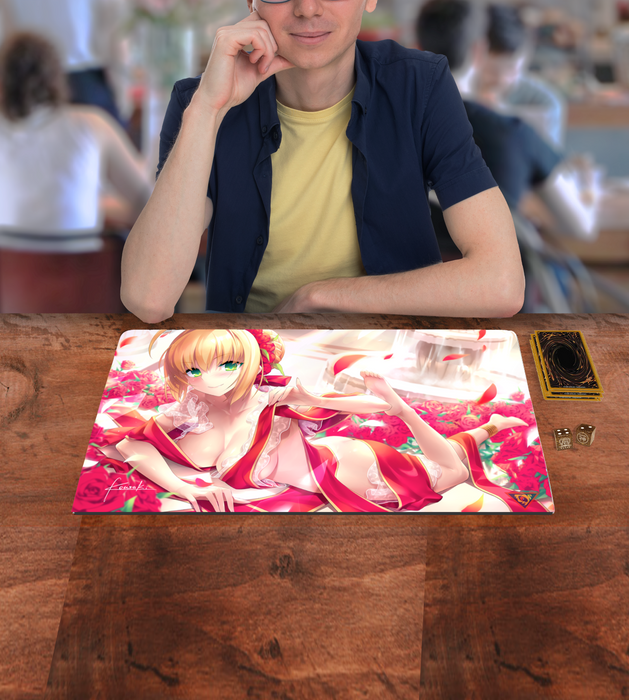 Japanese Anime Nero in Red 01 Large Custom Mouse Pad / Playmat - Durable Rubber 14" x 24" for TCG