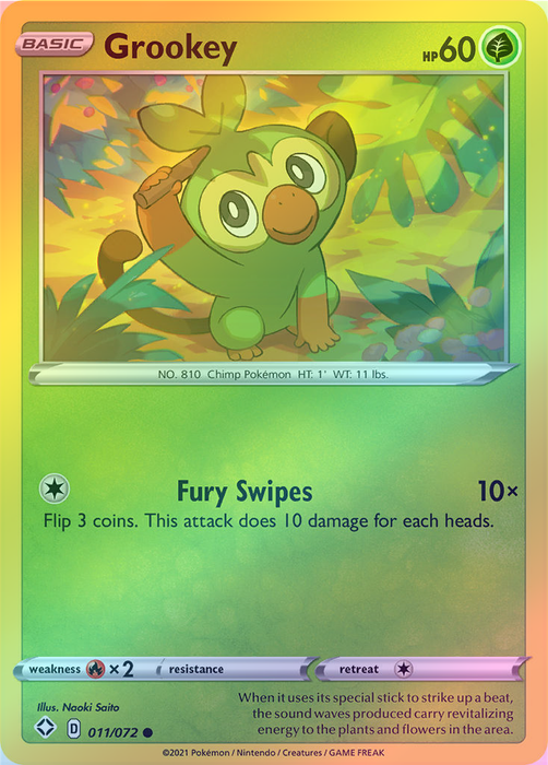 Pokemon Grookey - 011/072 (Reverse Foil) - Shining Fates