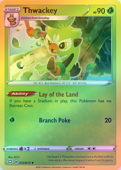 Pokemon Thwackey - 012/072 (Reverse Foil) - Shining Fates