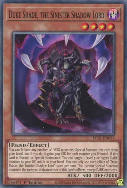 Yugioh Duke Shade, the Sinister Shadow Lord / Common - EGS1-EN017 - 1st