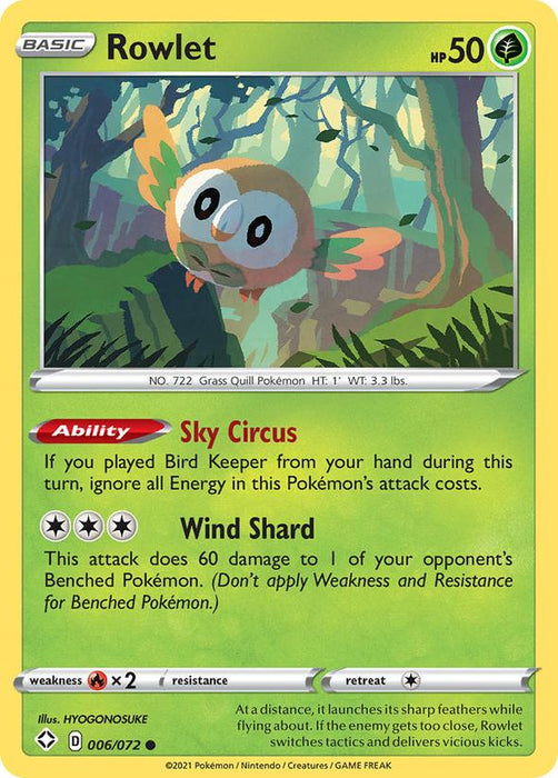 Pokemon Rowlet - 006/072 - Shining Fates