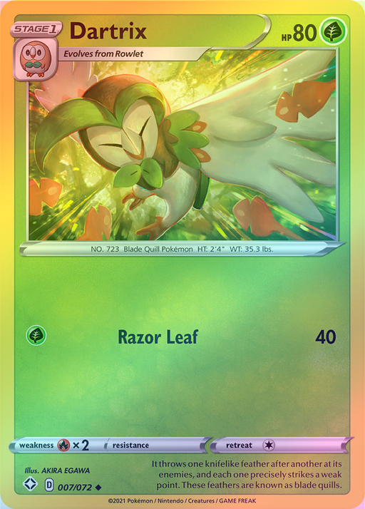 Pokemon Dartrix - 007/072 (Reverse foil) - Shining Fates