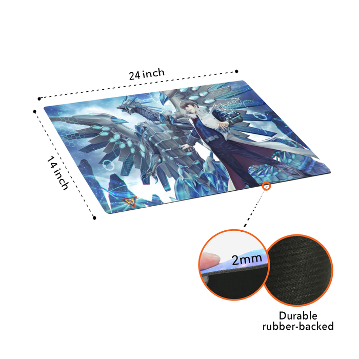 Blue-Eyes Chaos MAX Dragon 01 Custom Playmat/Giant Mouse Pad - Durable Rubber 14" x 24" for Yugioh! TCG