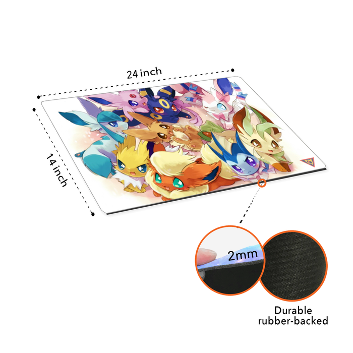 Eeveelutions 01 Custom Playmat/Giant Mouse Pad - Durable Rubber 14" x 24" for Pokemon/TCG Cards Games