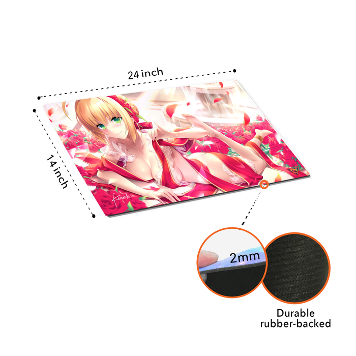 Japanese Anime Nero in Red 01 Large Custom Mouse Pad / Playmat - Durable Rubber 14" x 24" for TCG