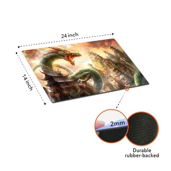 Japanese Anime Dragon at the Temples 01 Large Custom Mouse Pad / Playmat - Durable Rubber 14" x 24"