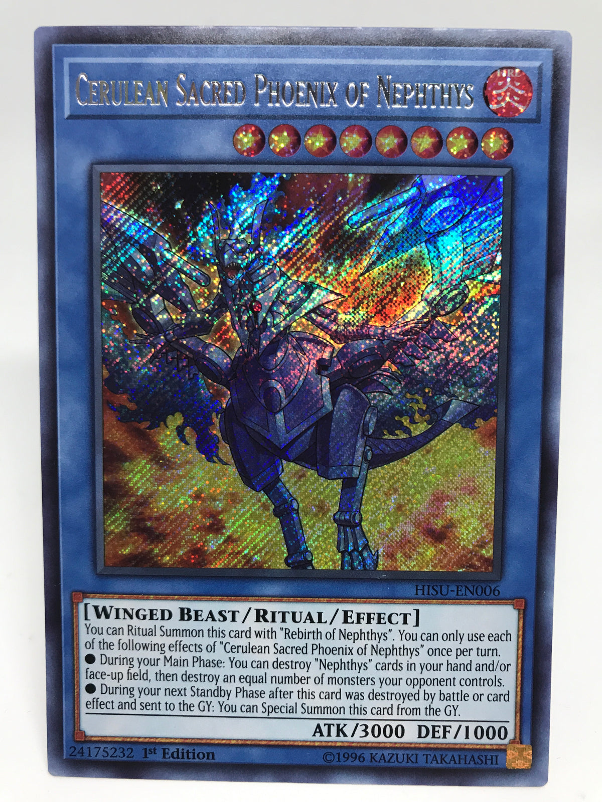 Yugioh! Cerulean Sacred Phoenix of Nephthys / Secret - HISU-EN006 - 1s Transcend Cards Yugioh! Cerulean Sacred Phoenix of Nephthys / Secret - HISU-EN006 - 1s Transcend Cards